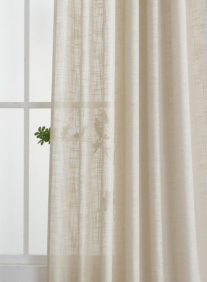 VOILYBIRD Linen Semi Sheer Curtains Tab Top Light Filtering Elegant Curtains & Drapes for Living Room 52 x 84 Inch Length, Set of 2 Panels, Beige - Image 4